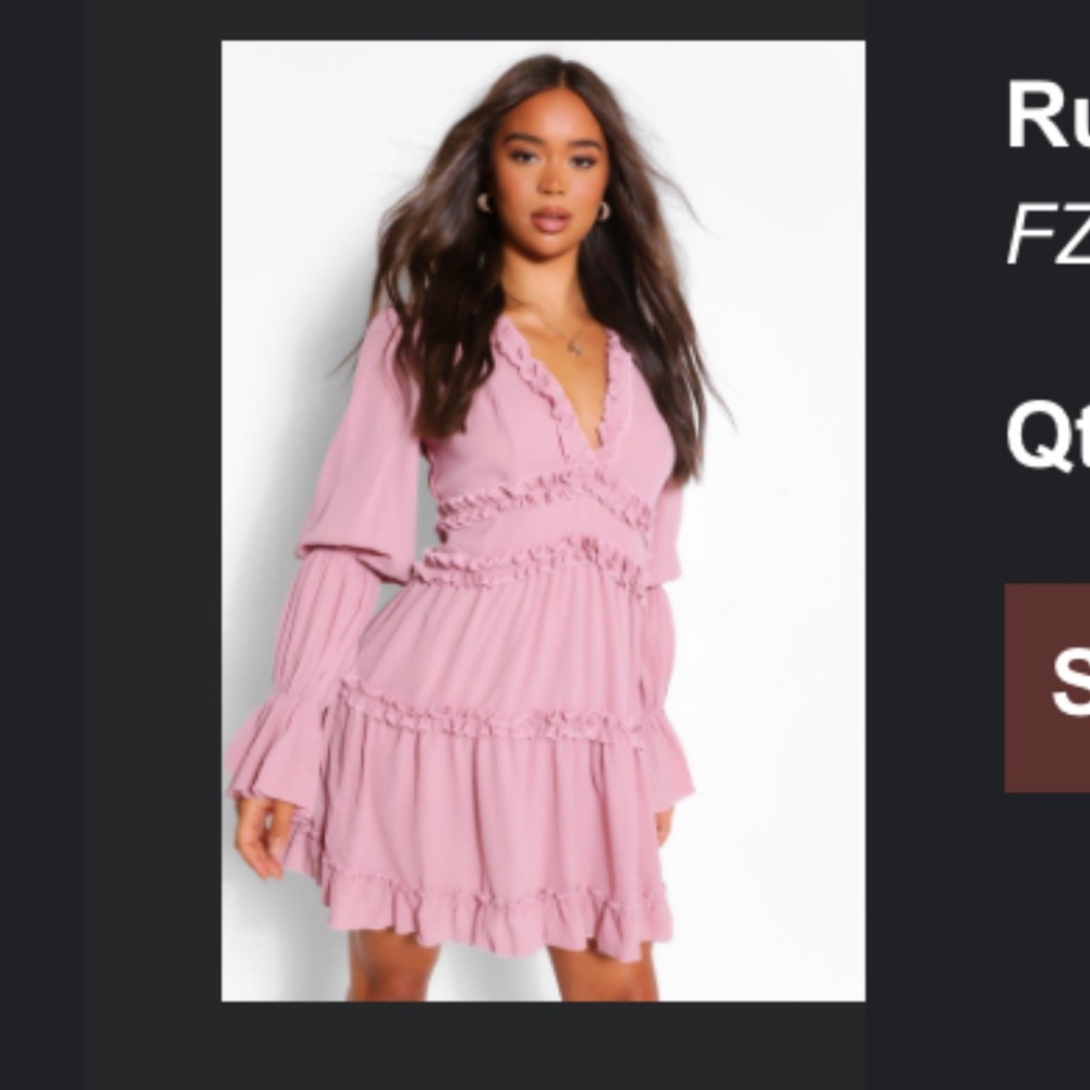 Boohoo RUFFLE TRIM DRAPE SLEEVE SKATER DRESS